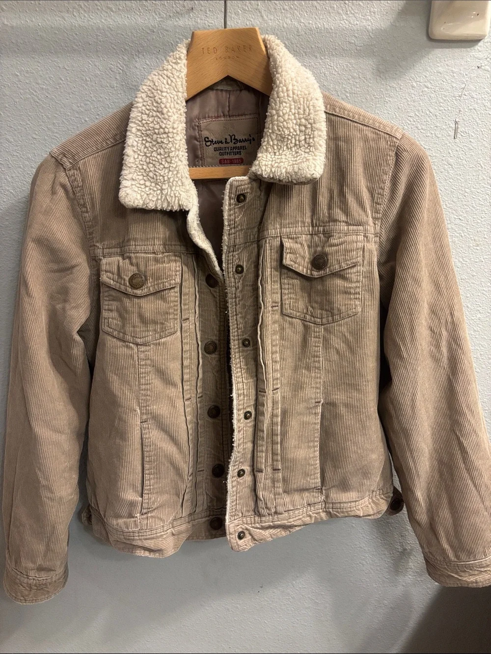 Steve & Barry's Tan Corduroy Jacket with Cream Sherpa Collar